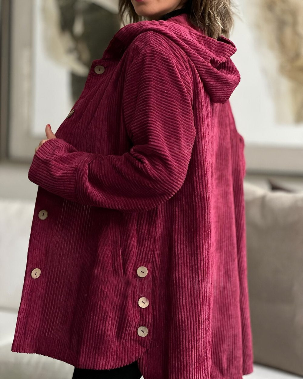 Ibby | Chaqueta con capucha de pana acogedora