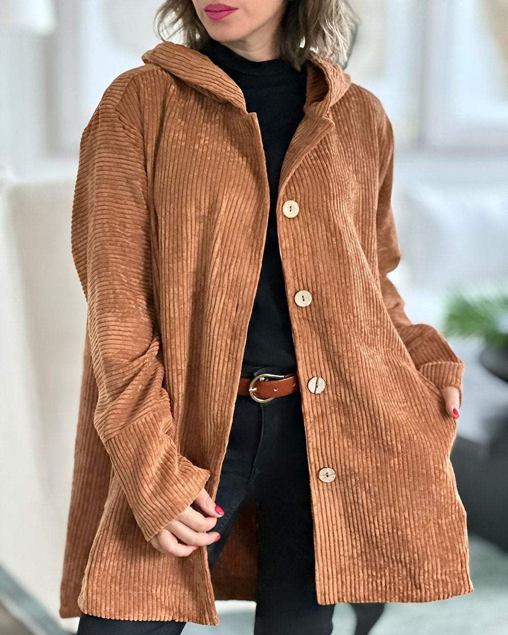 Ibby | Chaqueta con capucha de pana acogedora