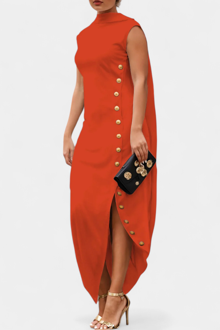 APHRODITE | Vestido Asimétrico con Botones Dorados Decorativos