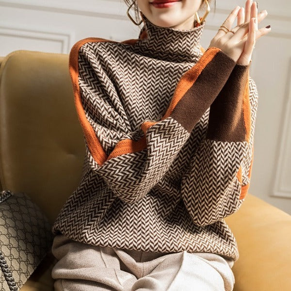 Lucia | Jersey de cuello alto con rayas en contraste