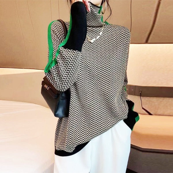 Lucia | Jersey de cuello alto con rayas en contraste
