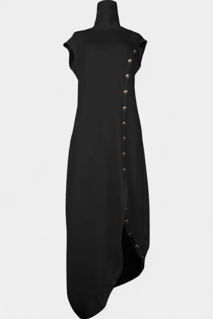 APHRODITE | Vestido Asimétrico con Botones Dorados Decorativos