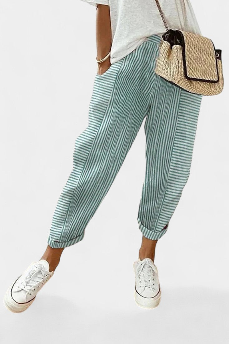 ALBA | Pantalones de Mezcla de Lino a Rayas