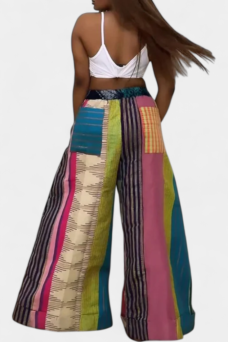 CLAUDINE | Pantalones Casual de Pierna Ancha con Estampado a Rayas