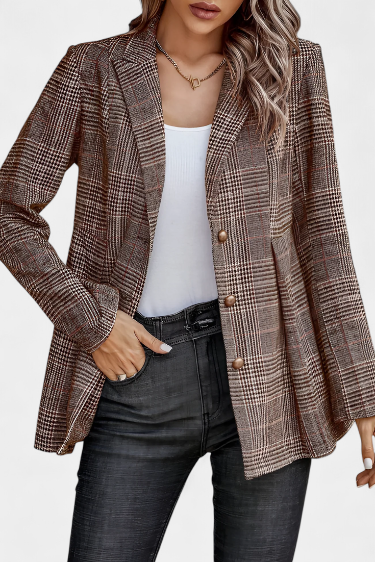 CALICO | Blazer Peplum a Cuadros con Solapa de Muesca