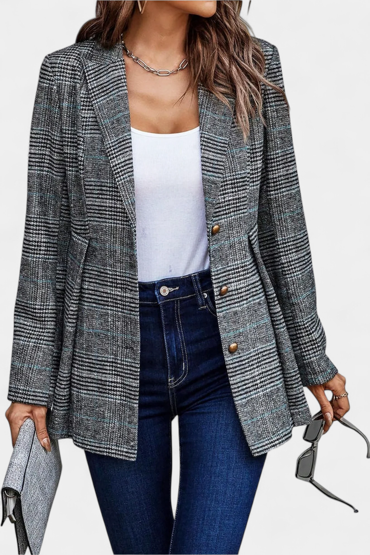 CALICO | Blazer Peplum a Cuadros con Solapa de Muesca