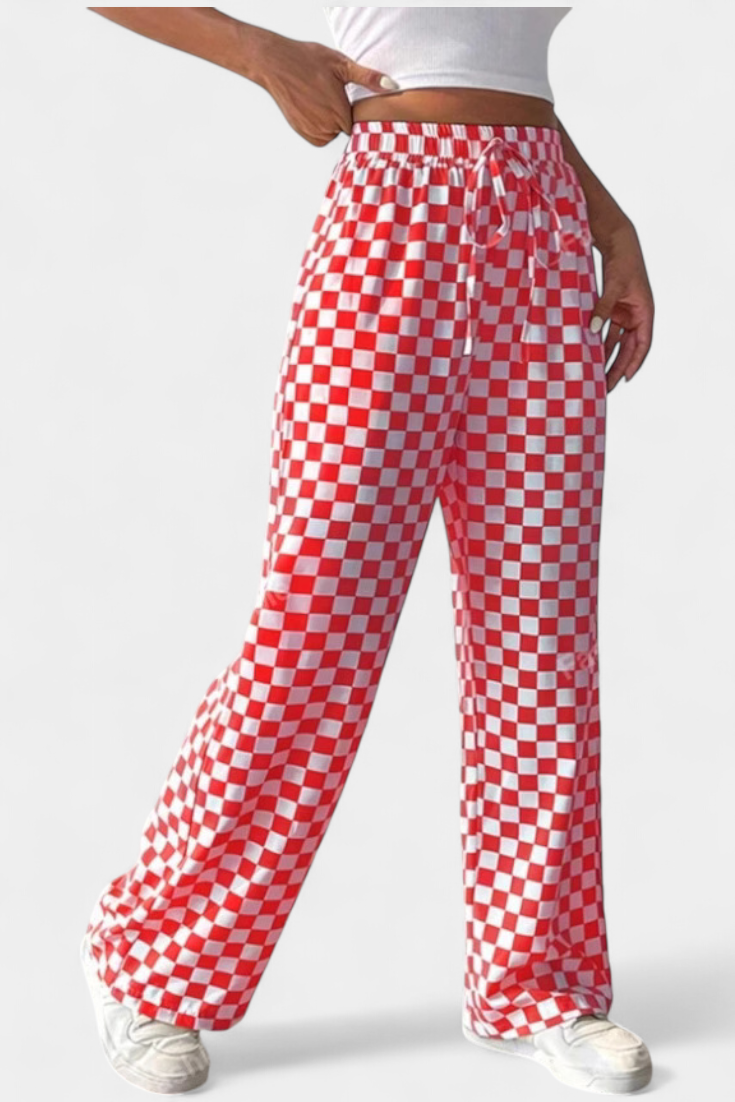 HILARIA | Pantalones de Pierna Ancha con Estampado a Cuadros
