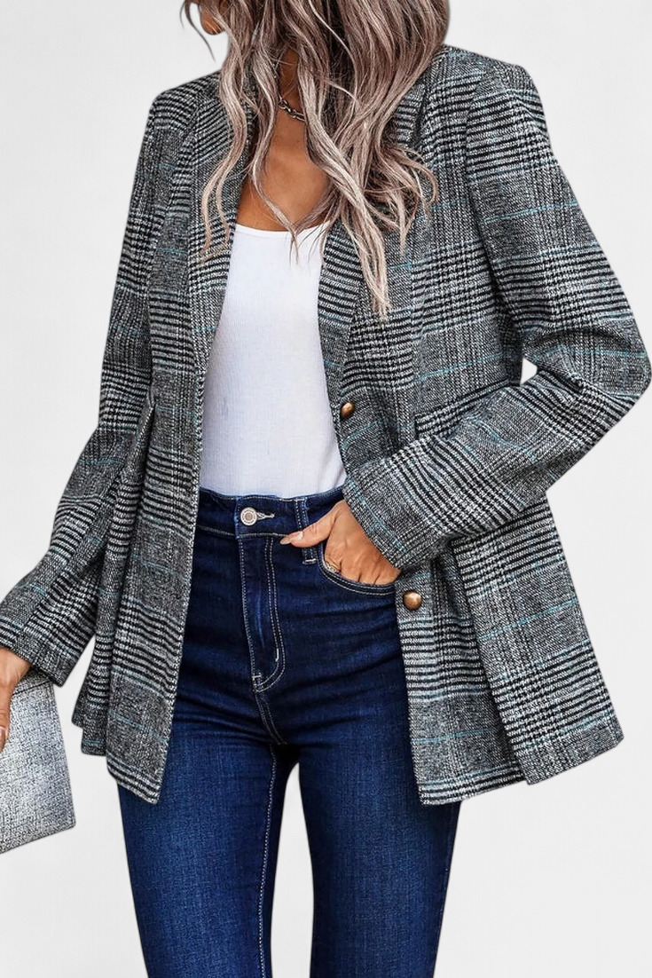 CALICO | Blazer Peplum a Cuadros con Solapa de Muesca