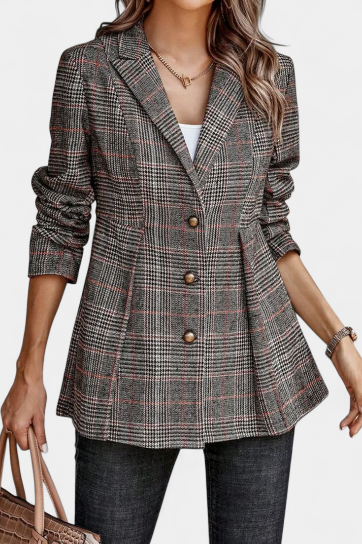 CALICO | Blazer Peplum a Cuadros con Solapa de Muesca