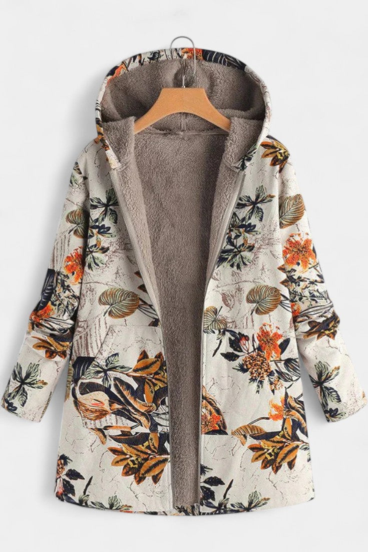 APRIL | Abrigo Floral de Invierno con Capucha