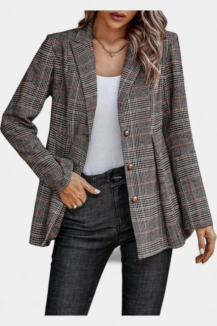 CALICO | Blazer Peplum a Cuadros con Solapa de Muesca