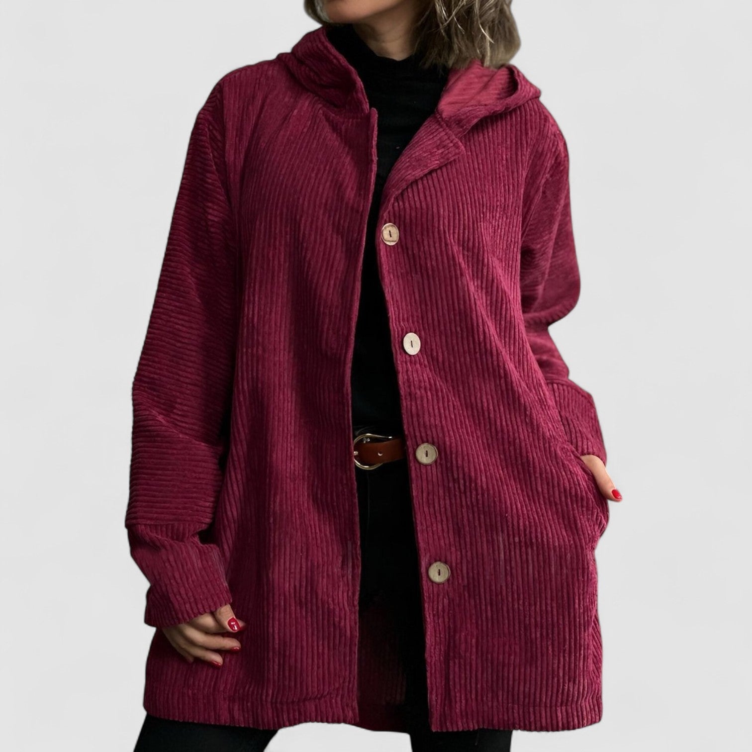 Ibby | Chaqueta con capucha de pana acogedora
