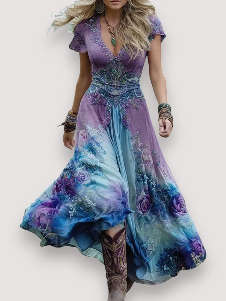 MARCINA | Vestido largo elegante con tonos florales