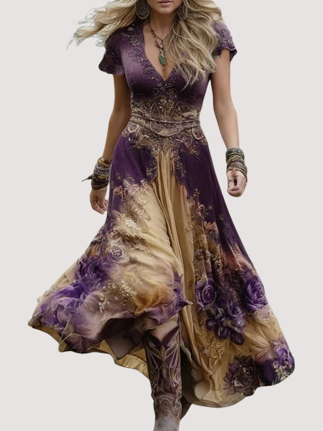 MARCINA | Vestido largo elegante con tonos florales