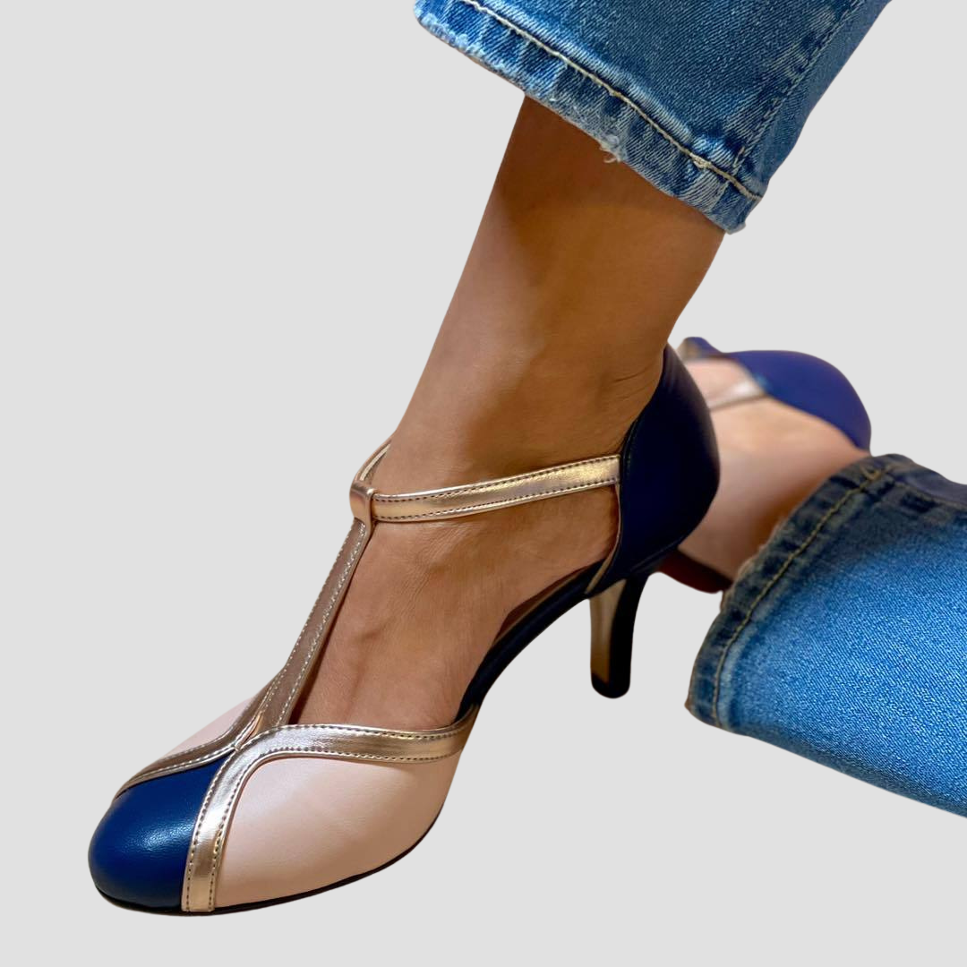 Naya | Tacones Retro Ortopédicos con Acabado Metálico