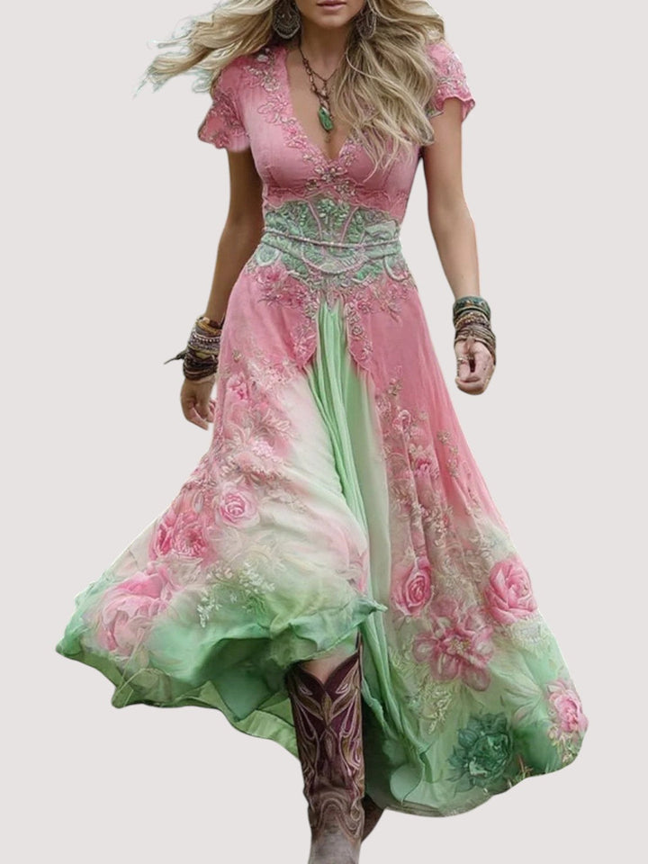 MARCINA | Vestido largo elegante con tonos florales