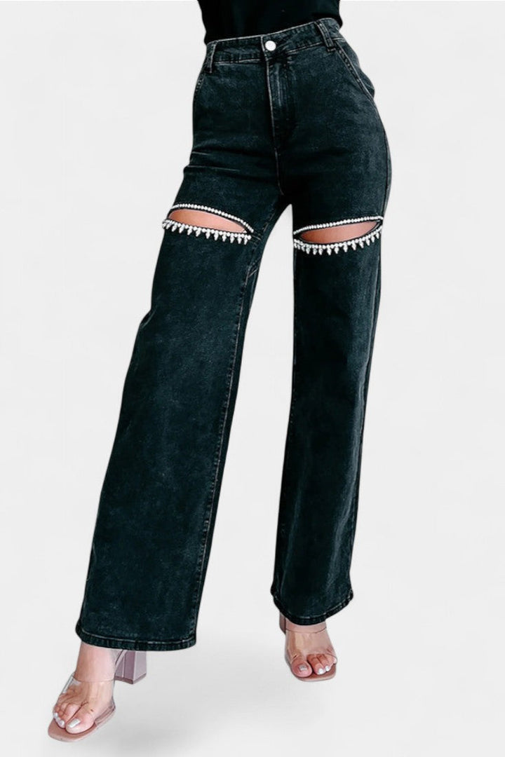 EVIAN | Jeans Ripped Straight-Leg con Rhinestones