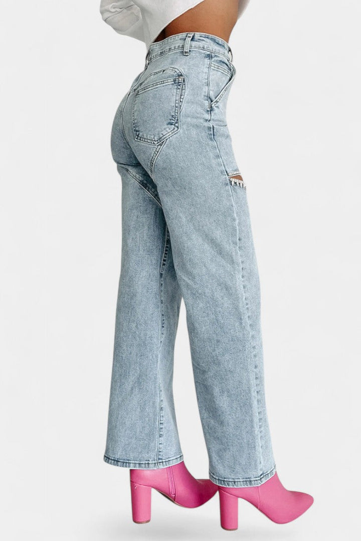 EVIAN | Jeans Ripped Straight-Leg con Rhinestones