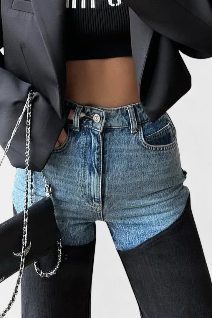 MIJIE | Jeans de tiro alto con patchwork y pierna recta