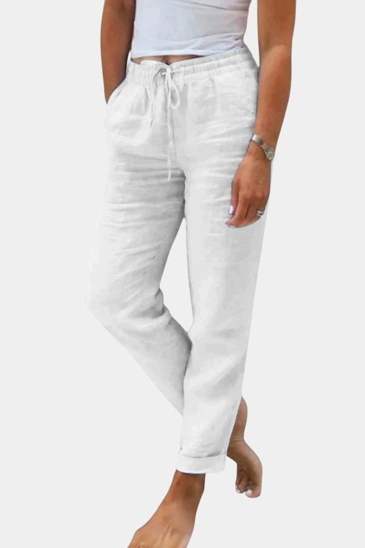 Violeta Pantalones de Lino Mezclado Ajuste Relajado