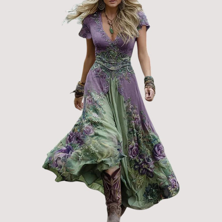 MARCINA | Vestido largo elegante con tonos florales