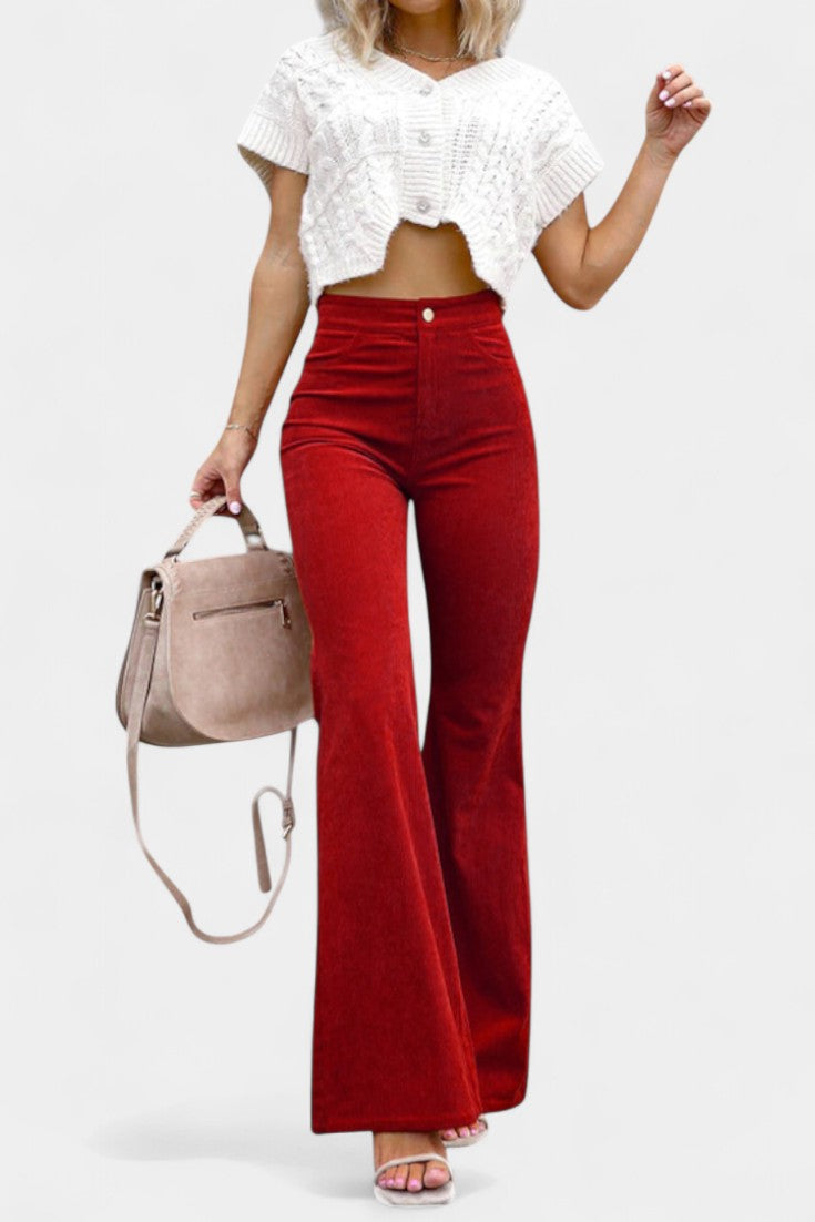 KIARA | Pantalones de Terciopelo de Pierna Ancha de Cintura Alta