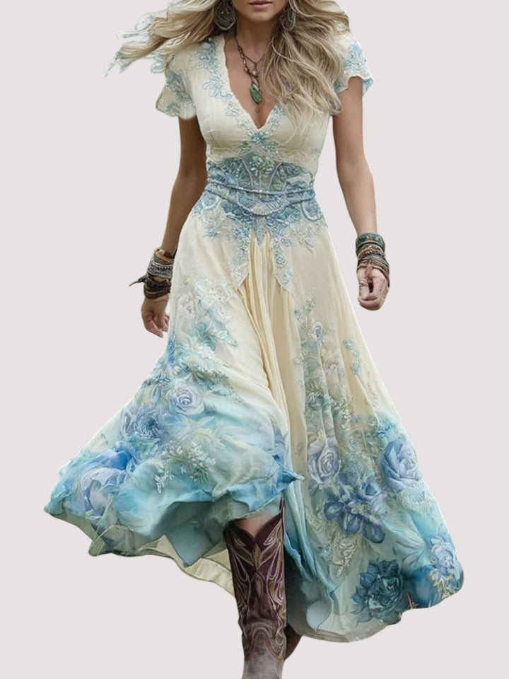 MARCINA | Vestido largo elegante con tonos florales