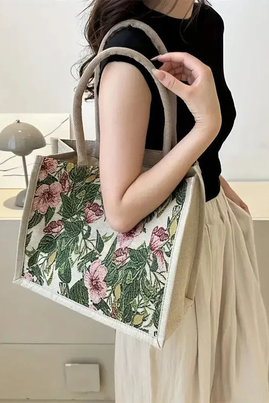 Taila Bolsa de Yute con Estampado Floral y Diseño Ecológico