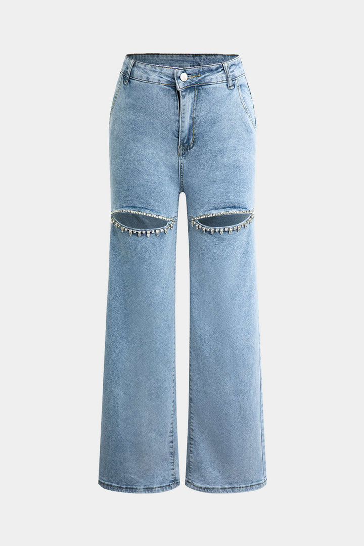 EVIAN | Jeans Ripped Straight-Leg con Rhinestones