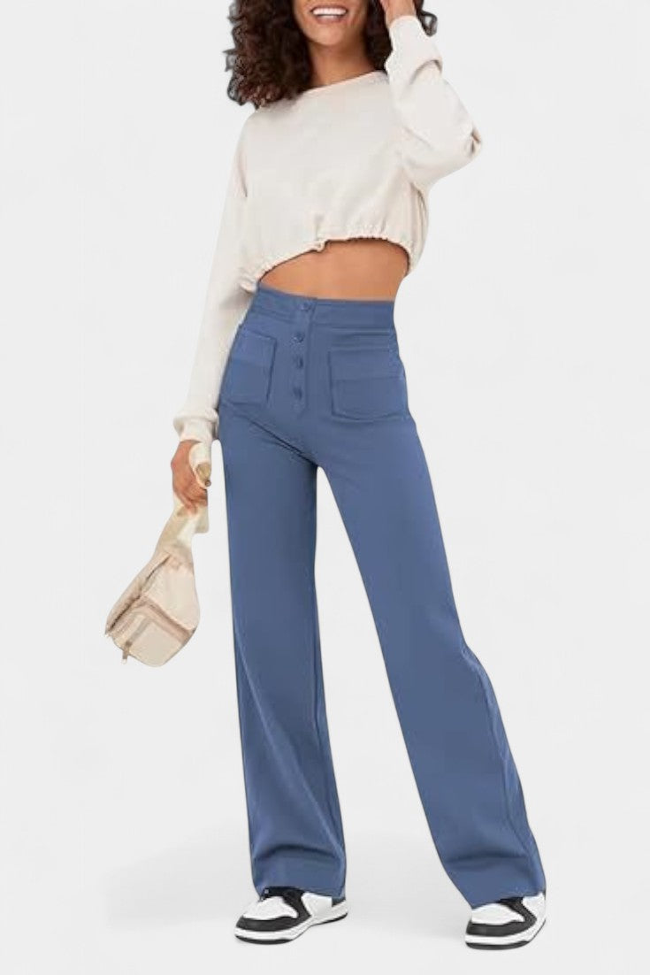 Nova Pantalones Rectos de Cintura Alta y Elasticidad