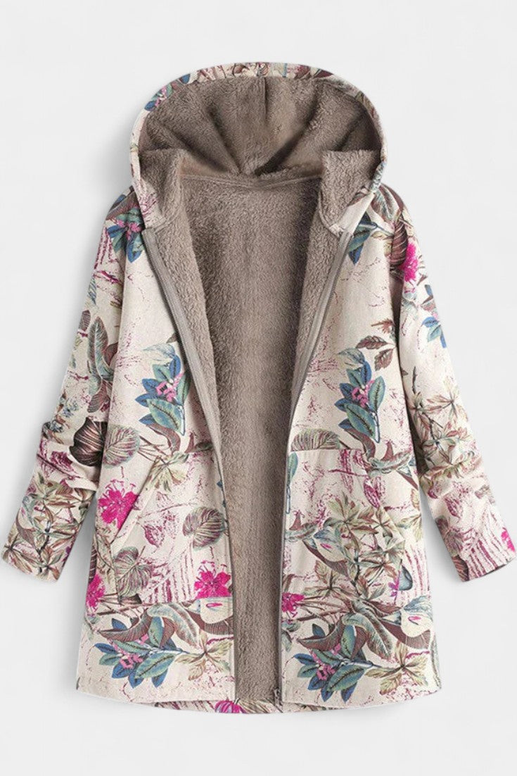 APRIL | Abrigo Floral de Invierno con Capucha