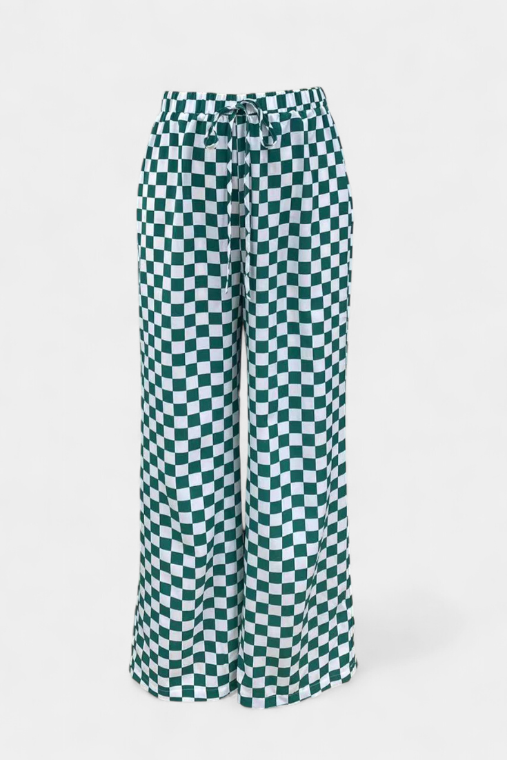 HILARIA | Pantalones de Pierna Ancha con Estampado a Cuadros