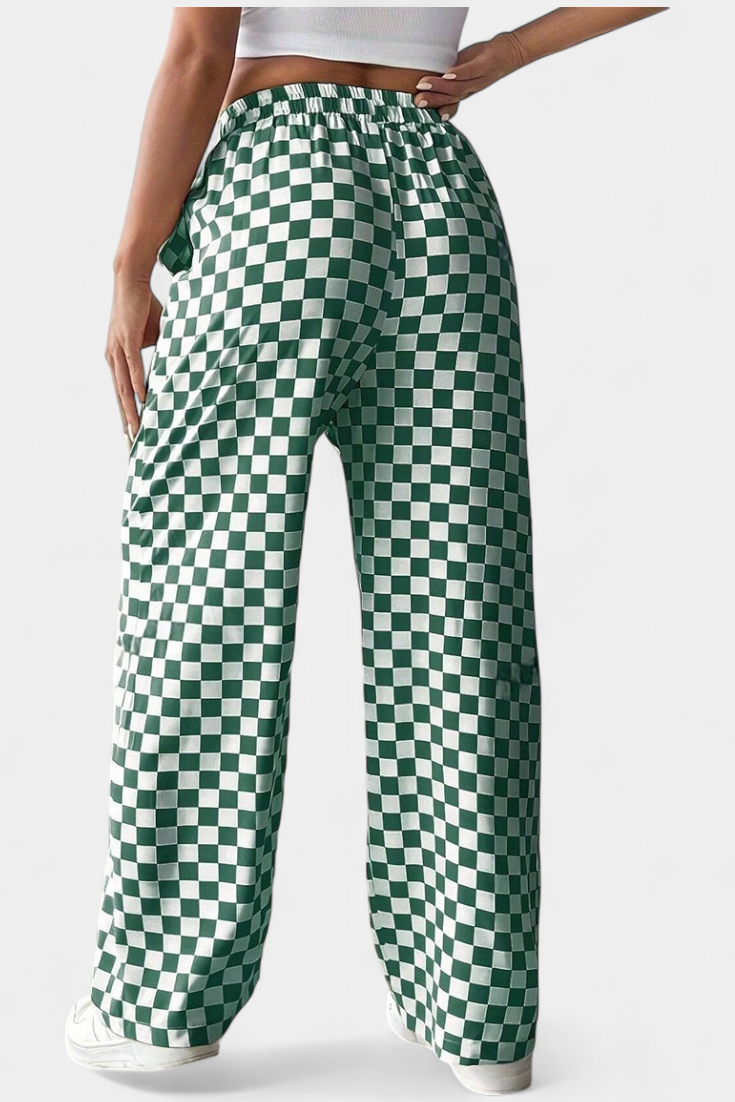 HILARIA | Pantalones de Pierna Ancha con Estampado a Cuadros