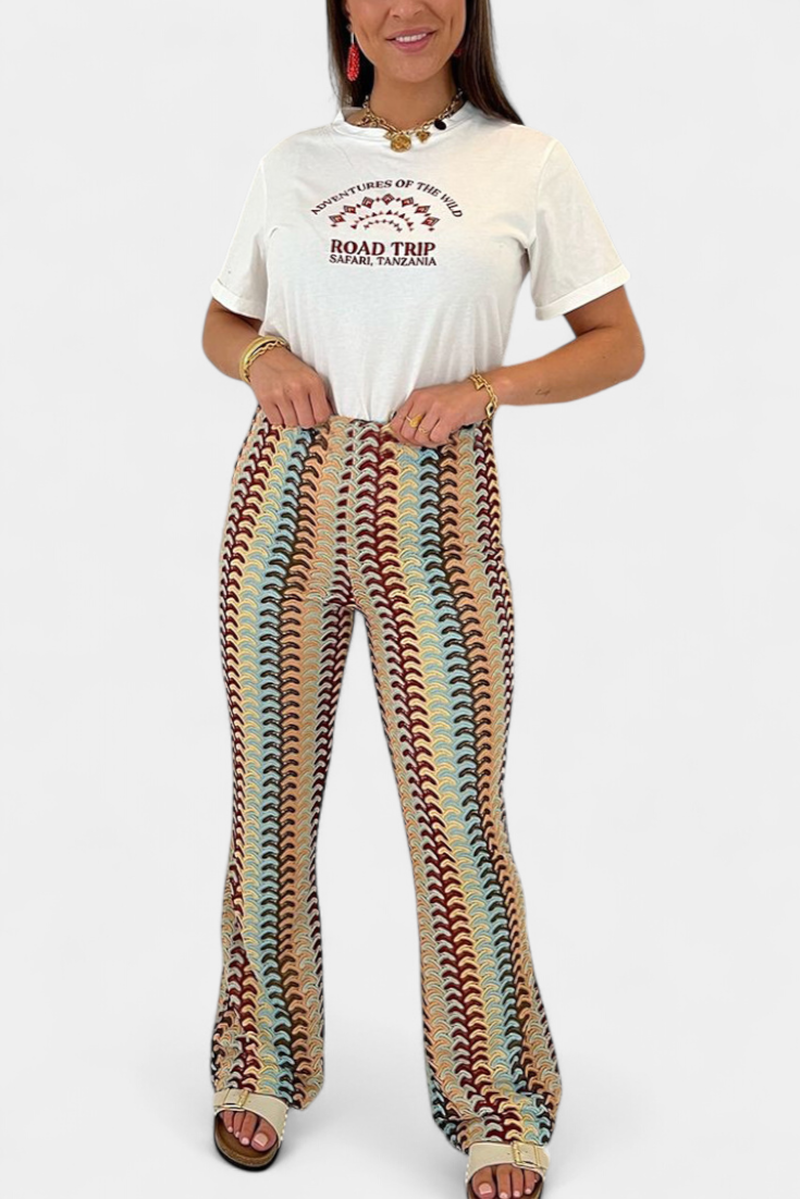 CARLIE | Pantalón Acampanado Estampado Retro