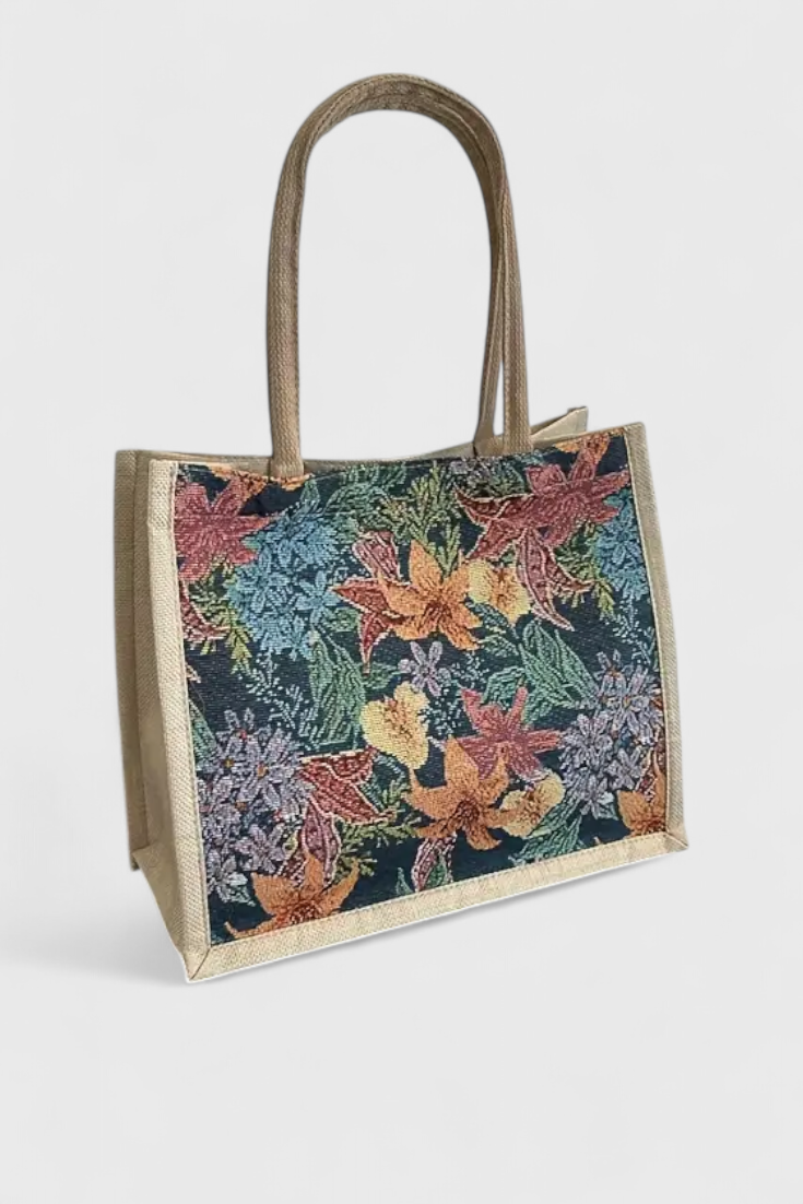 Taila Bolsa de Yute con Estampado Floral y Diseño Ecológico