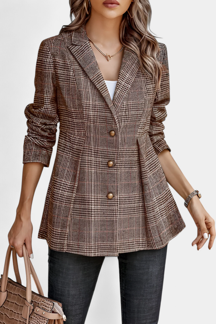 CALICO | Blazer Peplum a Cuadros con Solapa de Muesca