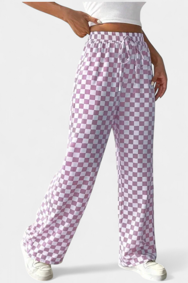 HILARIA | Pantalones de Pierna Ancha con Estampado a Cuadros