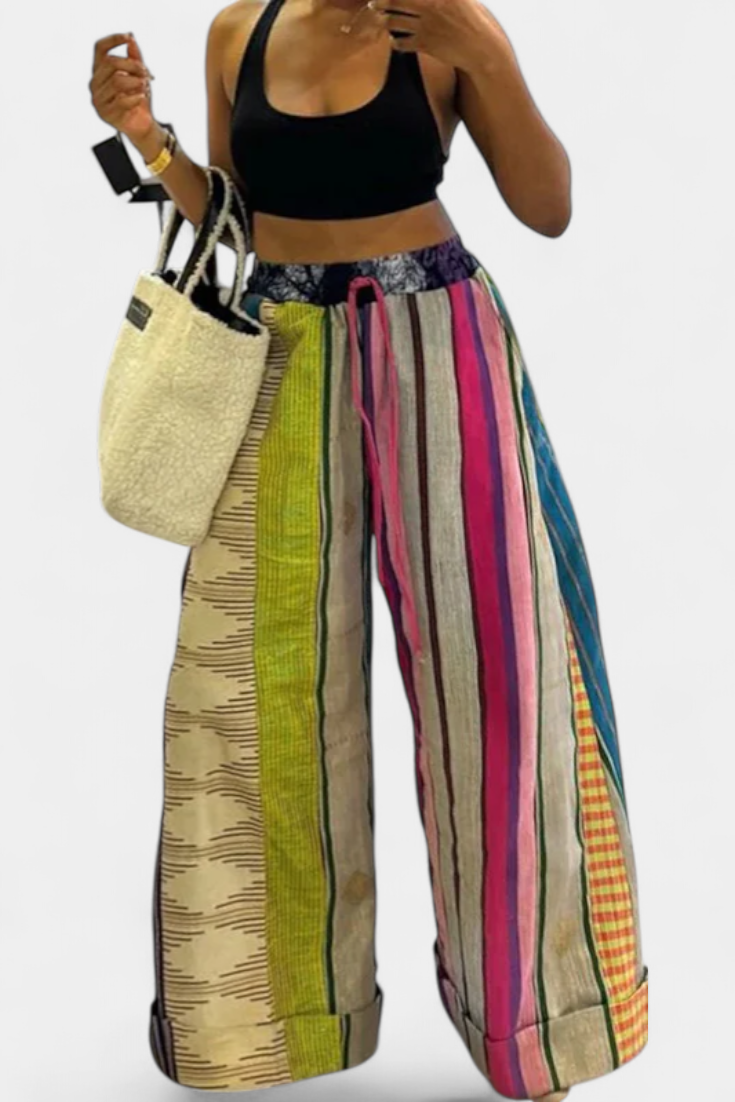 CLAUDINE | Pantalones Casual de Pierna Ancha con Estampado a Rayas