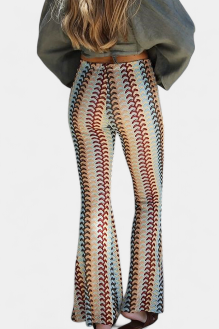 CARLIE | Pantalón Acampanado Estampado Retro