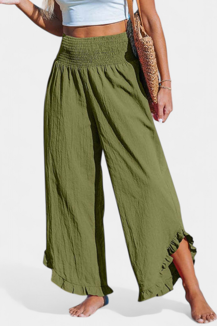 JUSTINA | Pantalón Palazzo con Volantes y Talle Alto