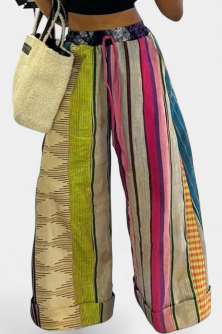 CLAUDINE | Pantalones Casual de Pierna Ancha con Estampado a Rayas