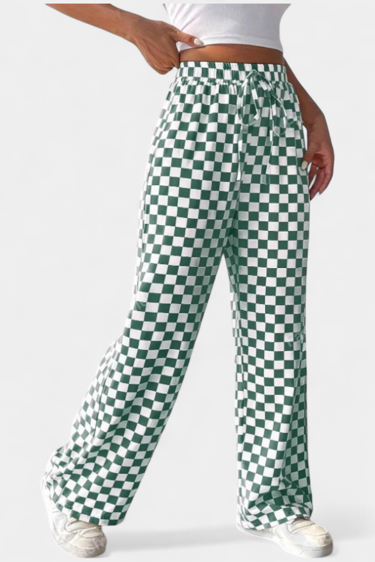 HILARIA | Pantalones de Pierna Ancha con Estampado a Cuadros