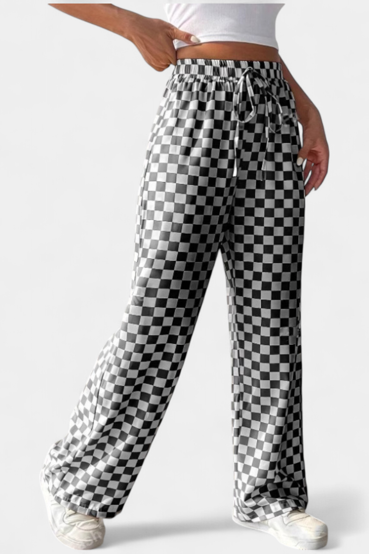 HILARIA | Pantalones de Pierna Ancha con Estampado a Cuadros