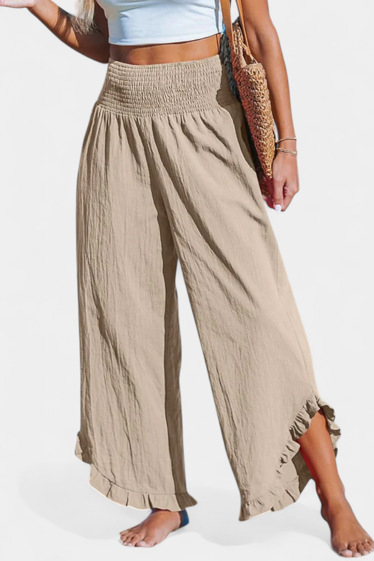 JUSTINA | Pantalón Palazzo con Volantes y Talle Alto