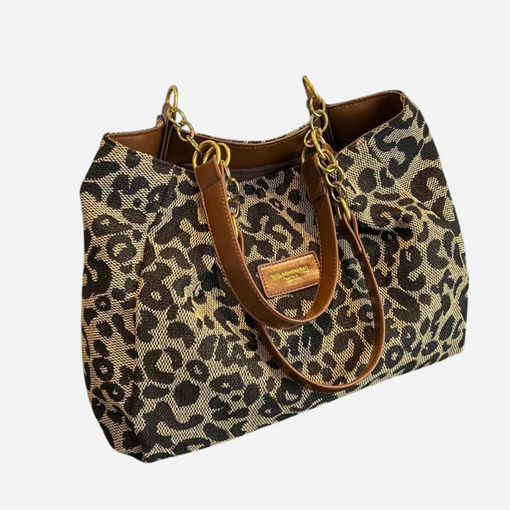 Edith Bolso de compras de lona con estampado de leopardo