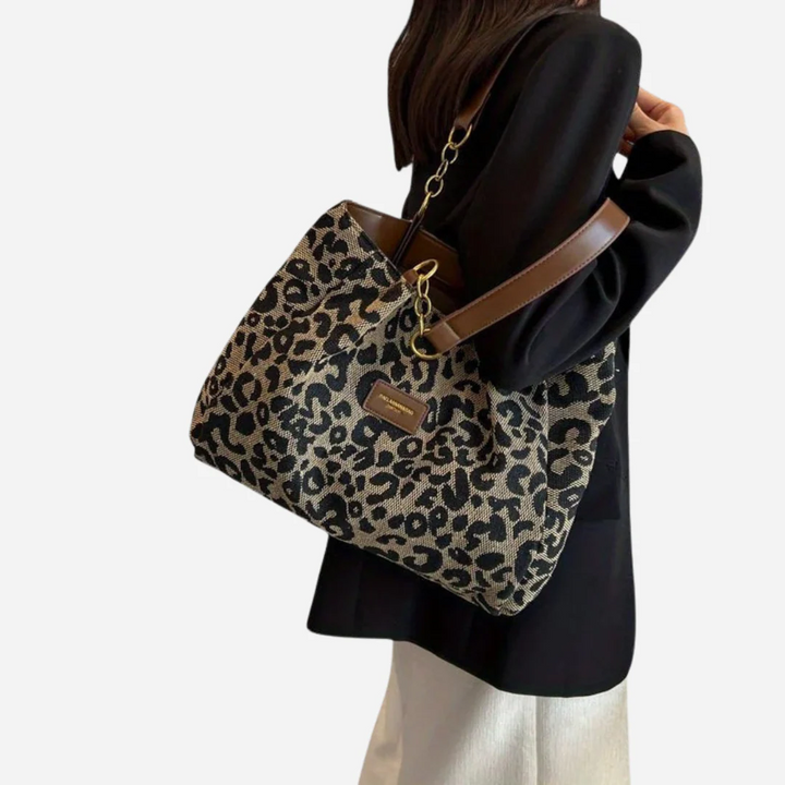Edith Bolso de compras de lona con estampado de leopardo