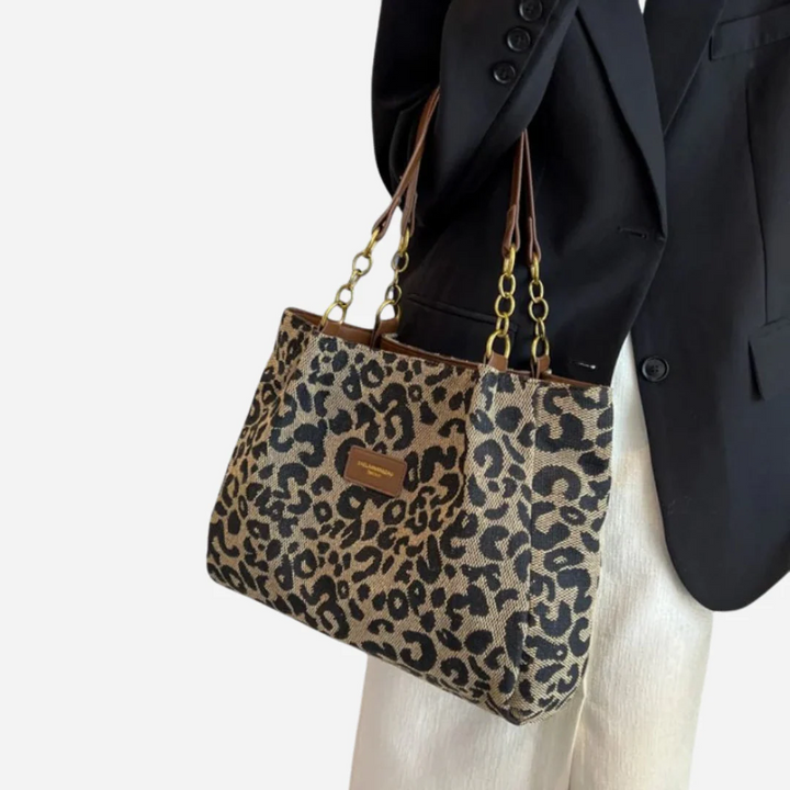 Edith Bolso de compras de lona con estampado de leopardo
